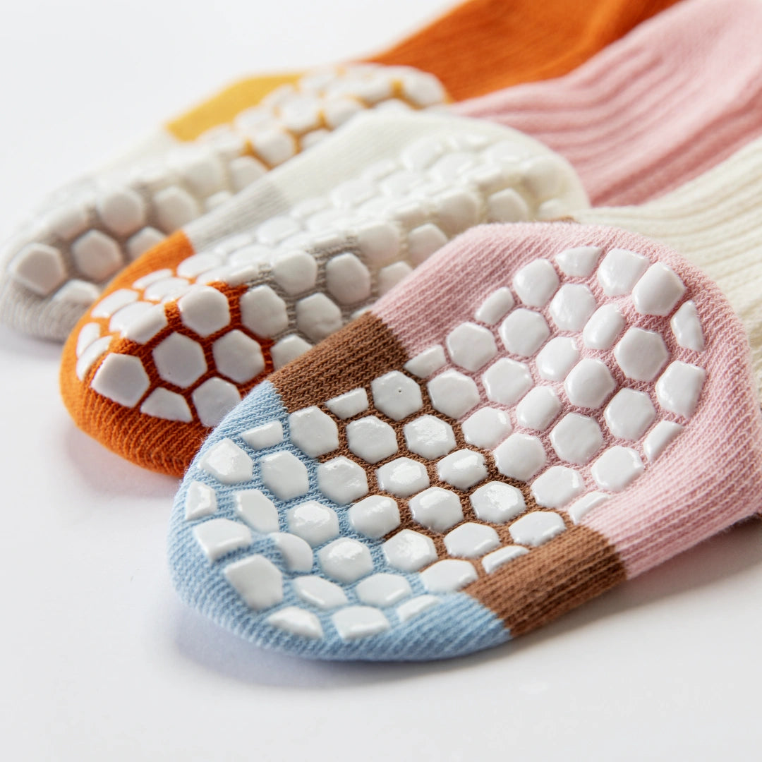 Baby & Toddler Retro Colorblock Stripe Non-Slip Socks 3-Pack - sock set showing secure grip comfort