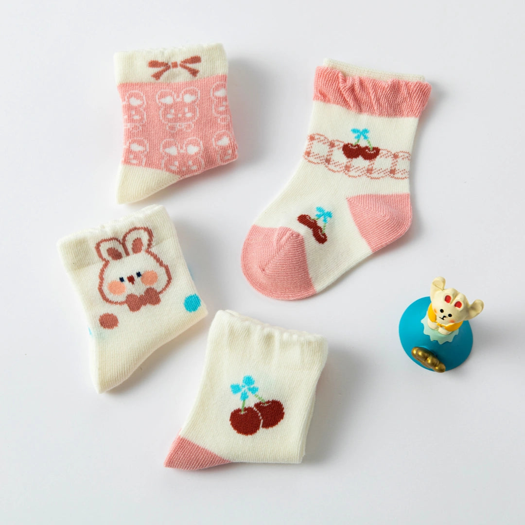 Baby’s Cherry & Bunny Cream Socks 4-Pack