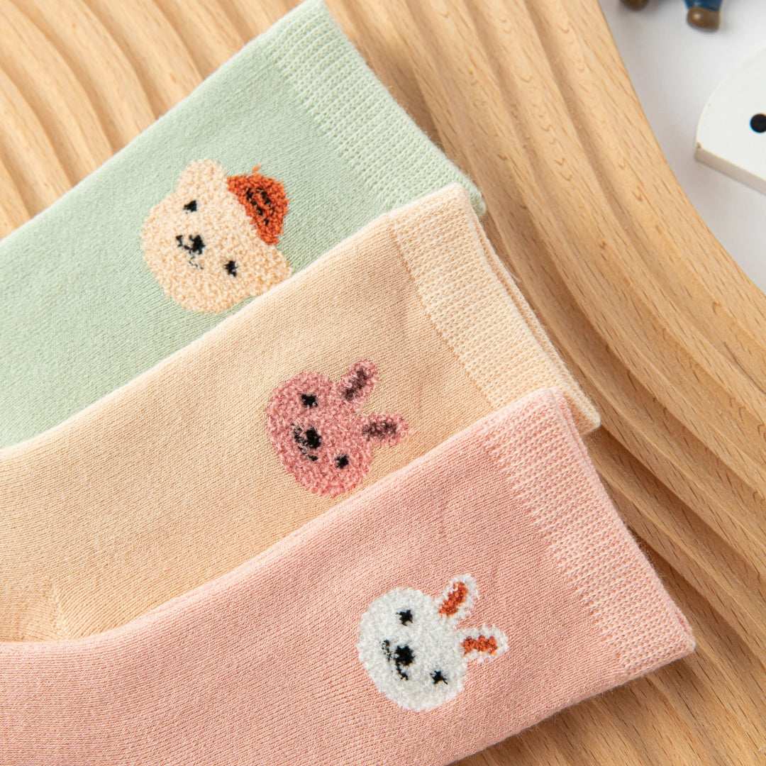 Baby’s Fuzzy Terry Rabbit Embroidery Socks 3-Pack