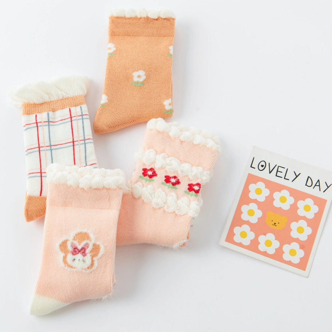 Baby & Toddler Sweet Bunny Garden Socks 4-Pack - sock set showing secure grip comfort