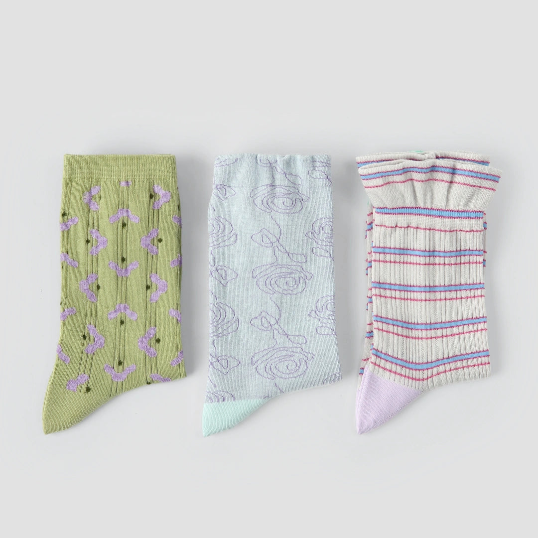 Women's Artistic Floral Mesh Crew Socks (3-Pack) - sock set showing breathable mesh comfort