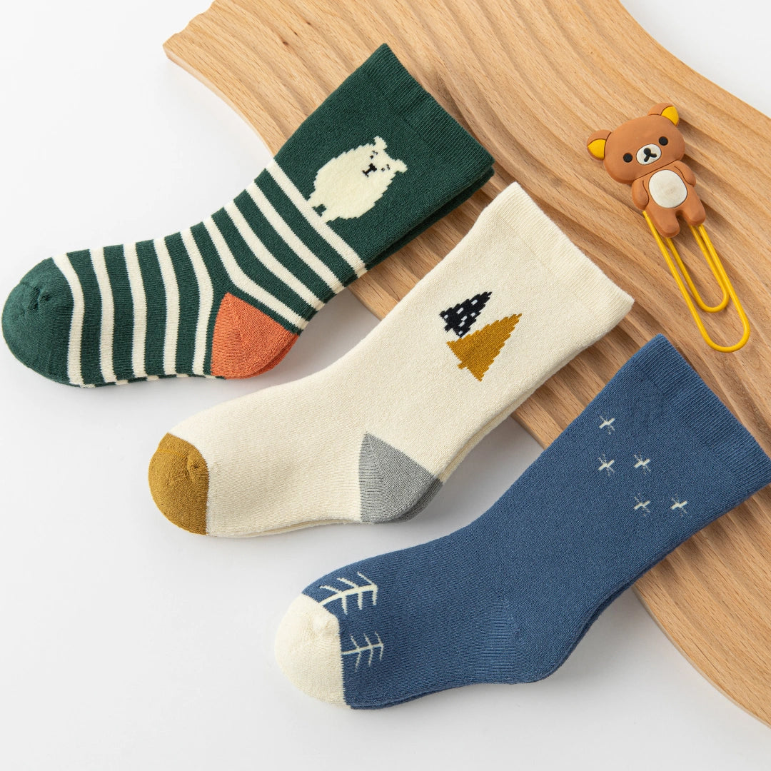Baby’s Cozy Winter Terry Crew Socks Bear & Forest 3-Pack