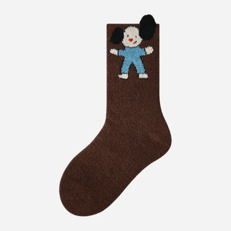 Kid's Cozy 3D Dog Fuzzy Socks - 4 Pairs