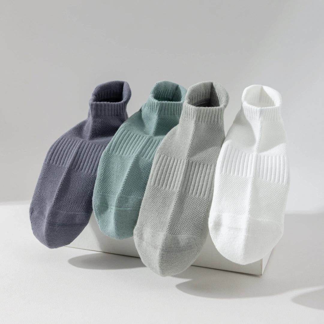 Men's 92% Cotton Non-Slip Yoga Ankle Socks - product photo showing secure grip comfort