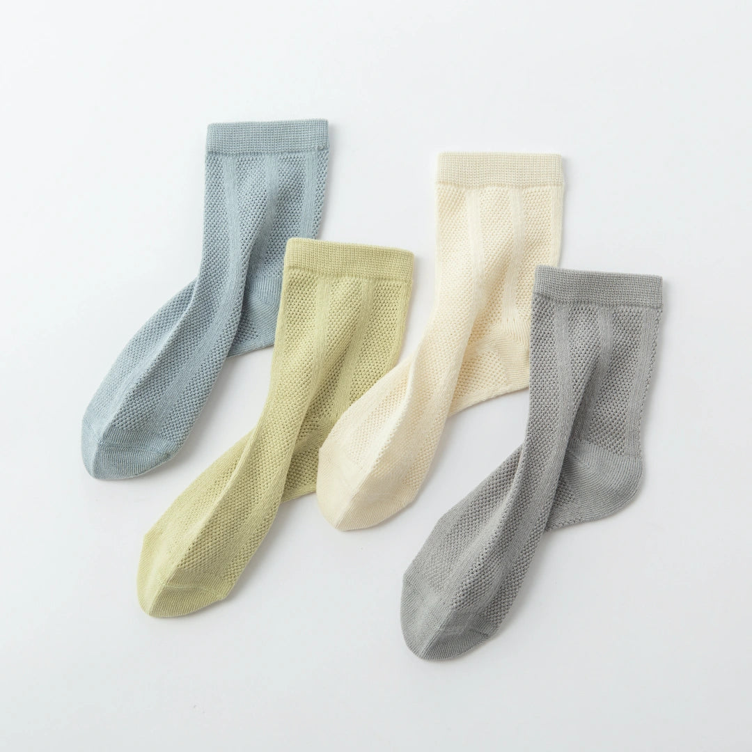 Kids' Organic Cotton Mesh Quarter Socks 4-Pack - sock set showing breathable mesh comfort