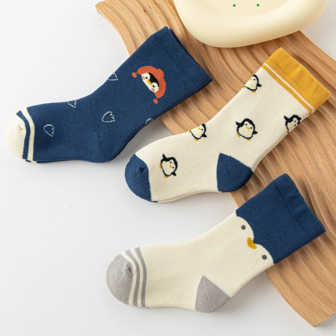 Baby’s Cozy Playful Penguin Terry Crew Socks 3-Pack