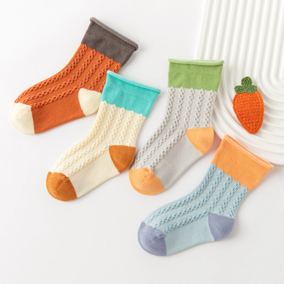 Baby’s Retro Cable Knit Color-Block Socks 4-Pack