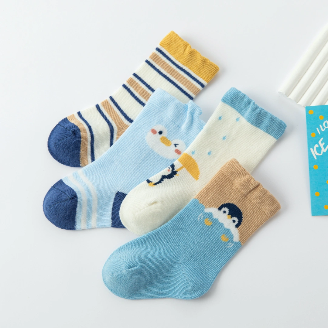 Baby’s Happy Penguin Cotton Crew Socks 4-Pack