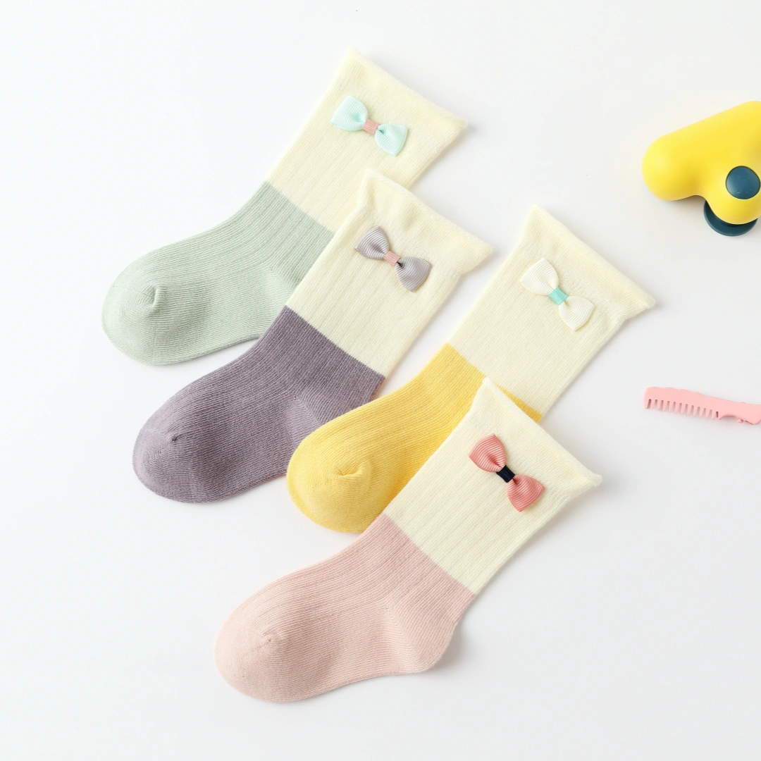 Baby’s Sweet Ribbon Bow Two-Tone Socks 4-Pack