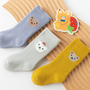 Baby’s Fuzzy Terry Bear Embroidery Socks 3-Pack