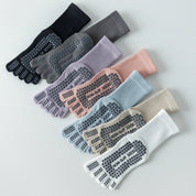 Women's Five-Toe Yoga Crew Socks - detail photo showing secure grip comfort