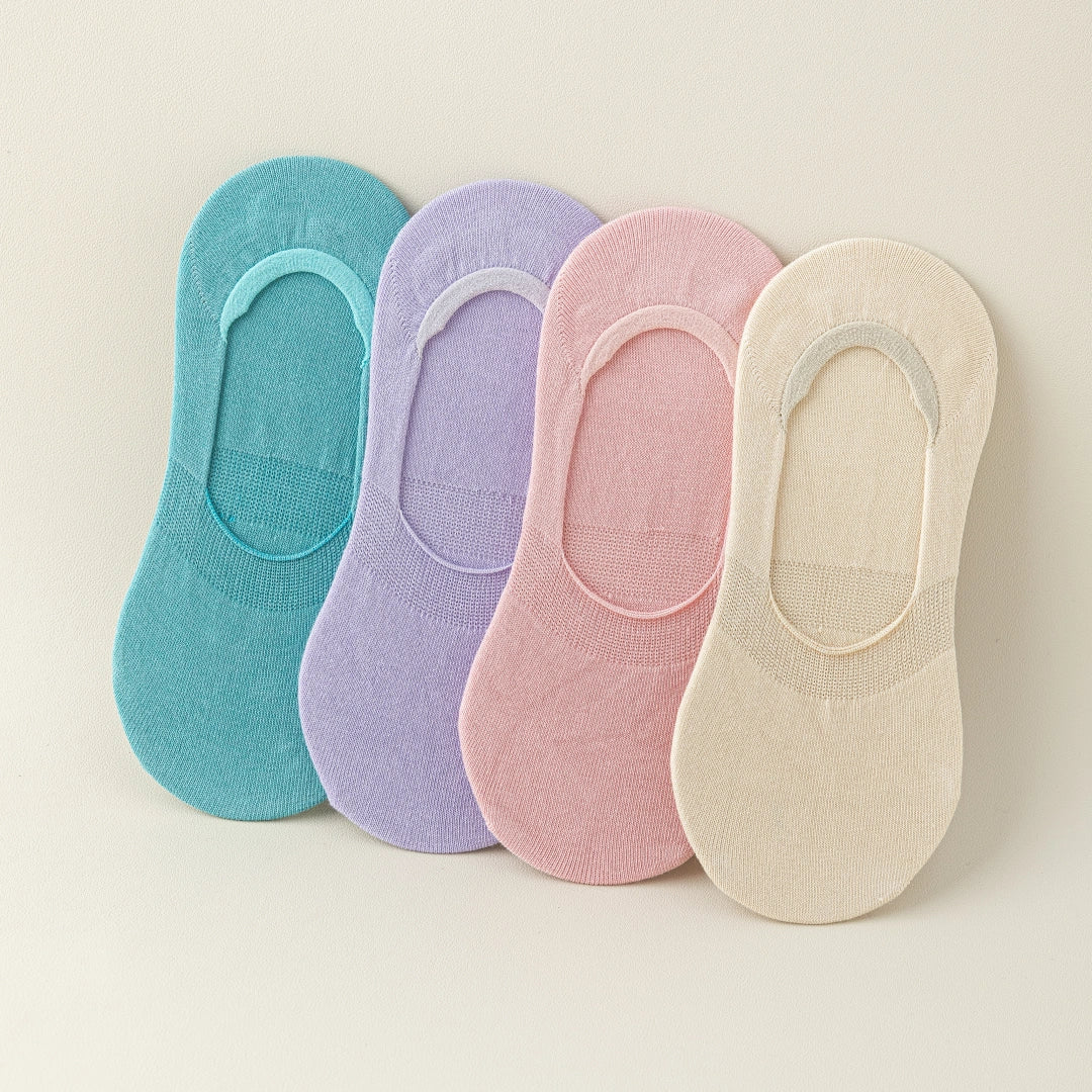 Women's Mulberry Silk & Modal Ultra-Thin No-Show Socks - product photo showing modal and mulberry silk comfort