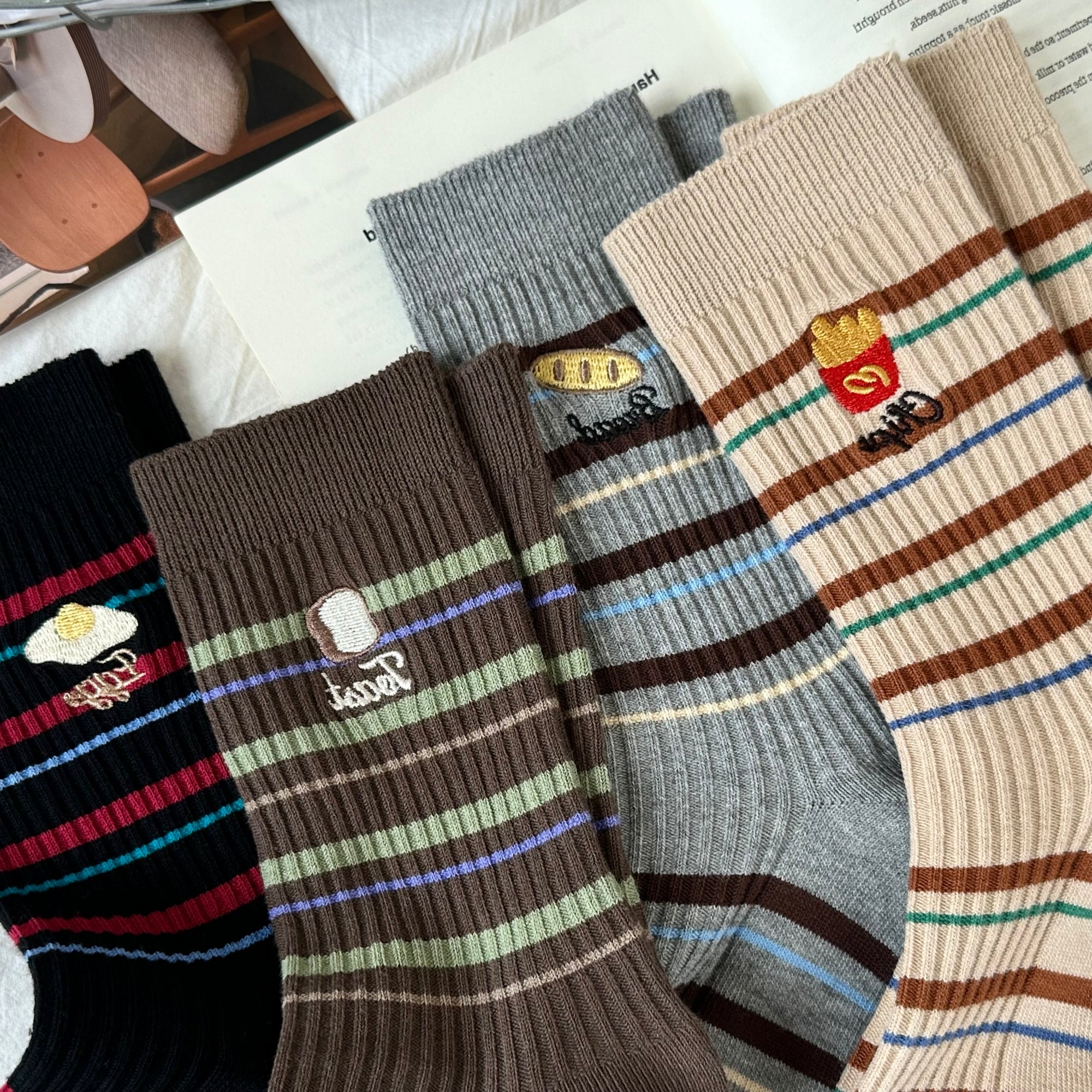 Women's Novelty Foodie Embroidered Socks - Single Pair