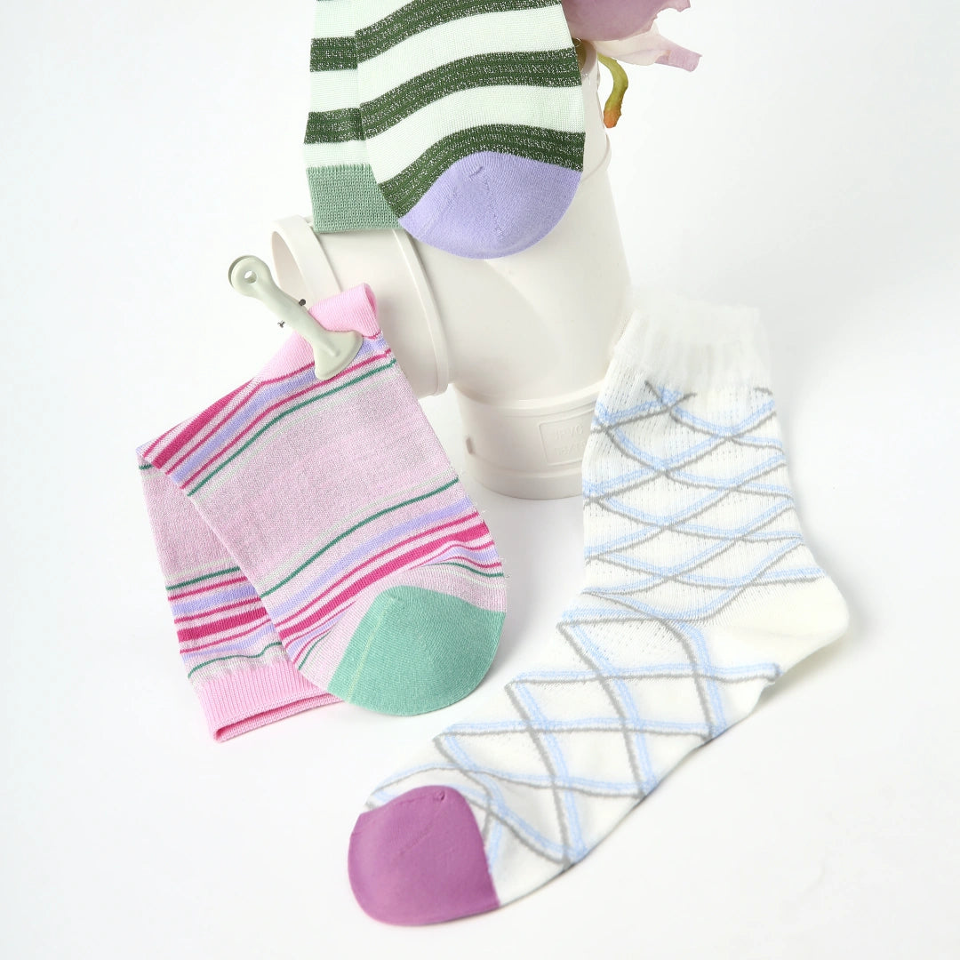 Women's Metallic Shimmer Mesh Crew Socks (3-Pack) - sock set showing breathable mesh comfort