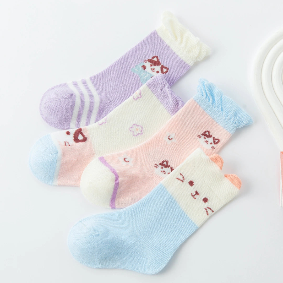 Baby’s 3D Cat Ears Pastel Crew Socks 4-Pack