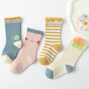 Baby’s Happy Flower & Ruffle Cotton Crew Socks 4-Pack
