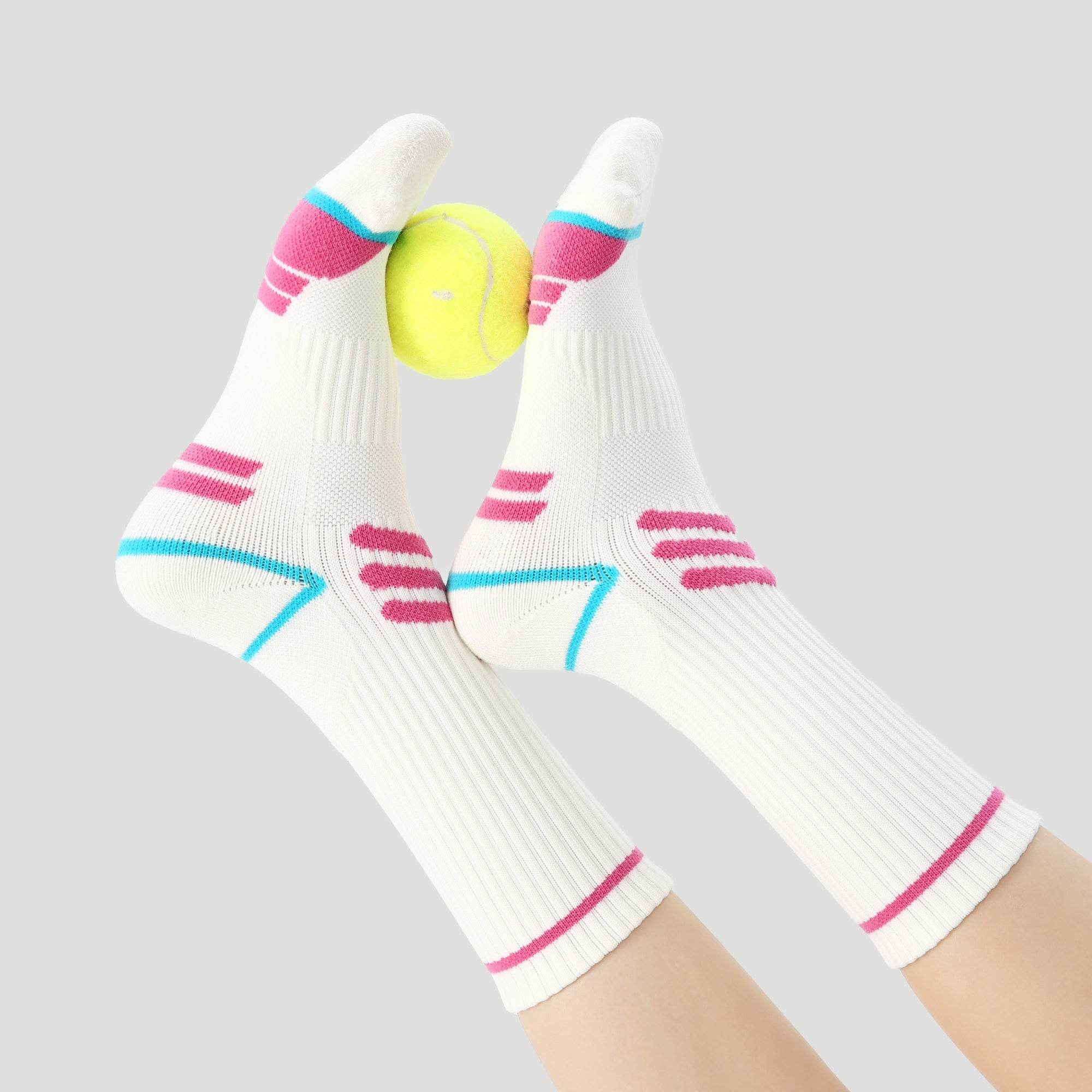 Women's Performance Cushioned Crew Socks - White / Neon Pink / Teal