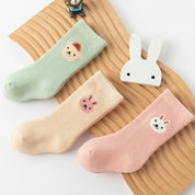 Baby’s Fuzzy Terry Rabbit Embroidery Socks 3-Pack