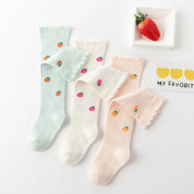 Baby & Toddler Sweet Fruit Garden Lettuce Edge Knee-High 3-Pack - sock set showing secure grip comfort