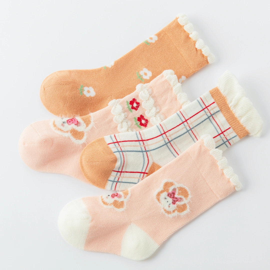 Baby & Toddler Sweet Bunny Garden Socks 4-Pack - sock set showing secure grip comfort
