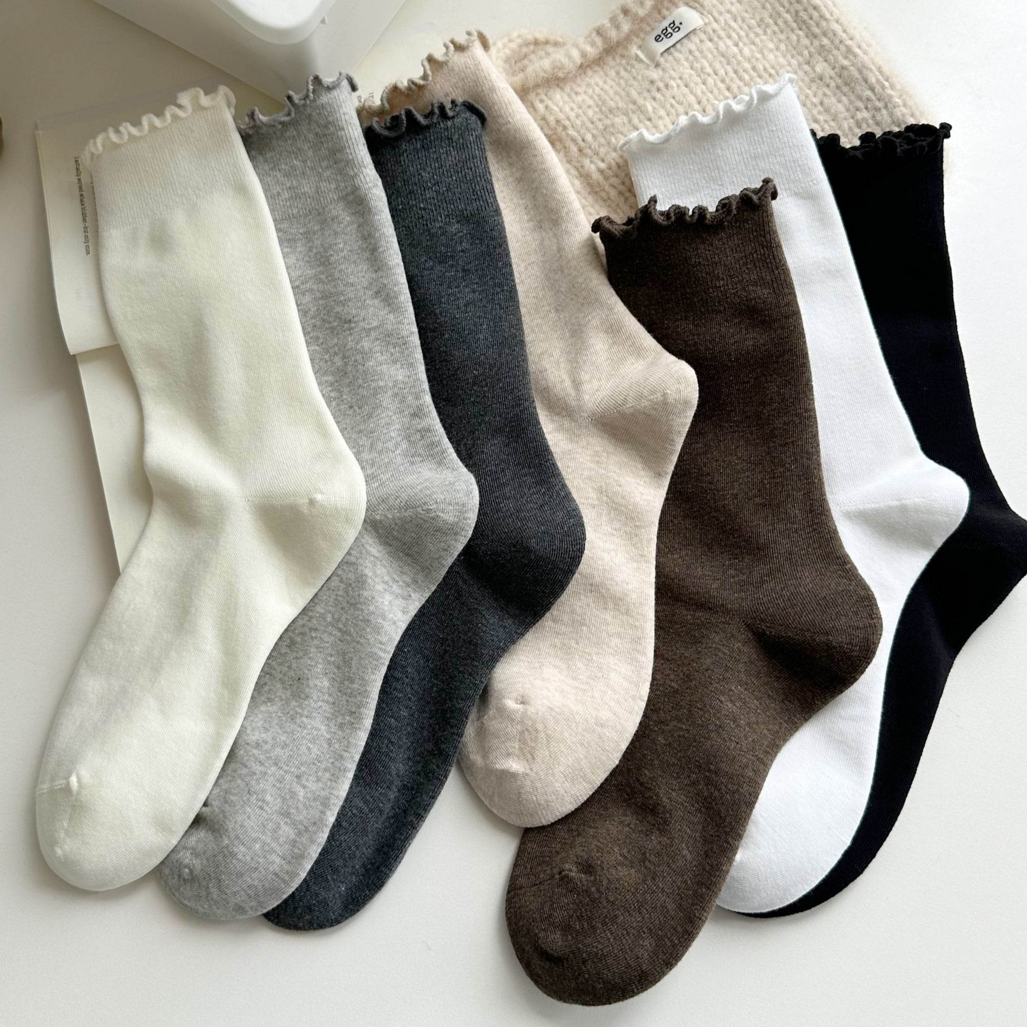 Women's Ruffle Cuff Cotton Crew Socks - Single Pair