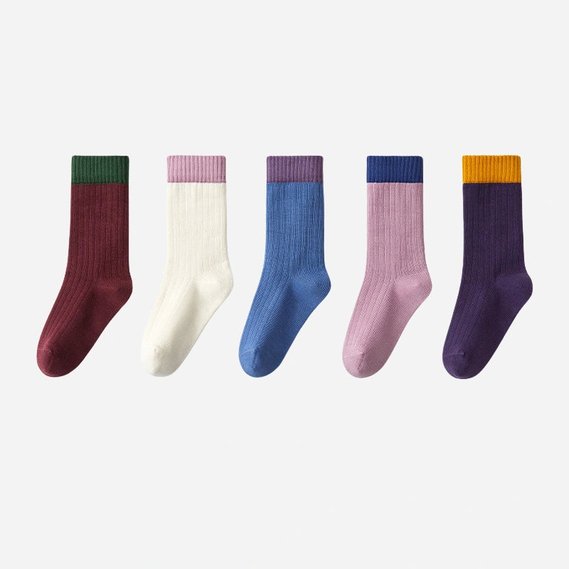 Kid‘s Retro Color-Block 97.1% Cotton Crew 5-Pack