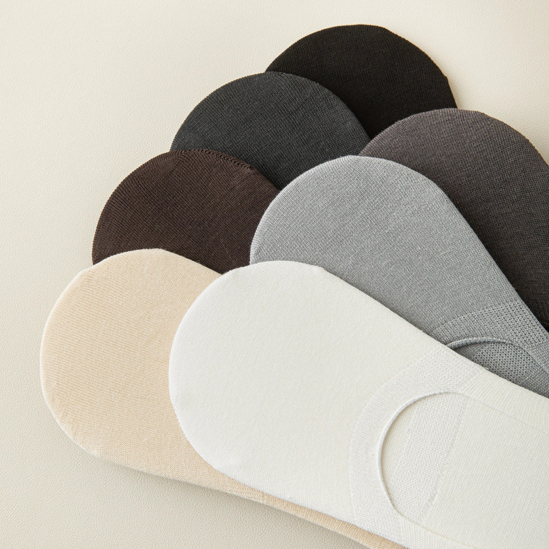Men's Mulberry Silk & Modal Ultra-Thin No-Show Socks - product photo showing modal and mulberry silk comfort