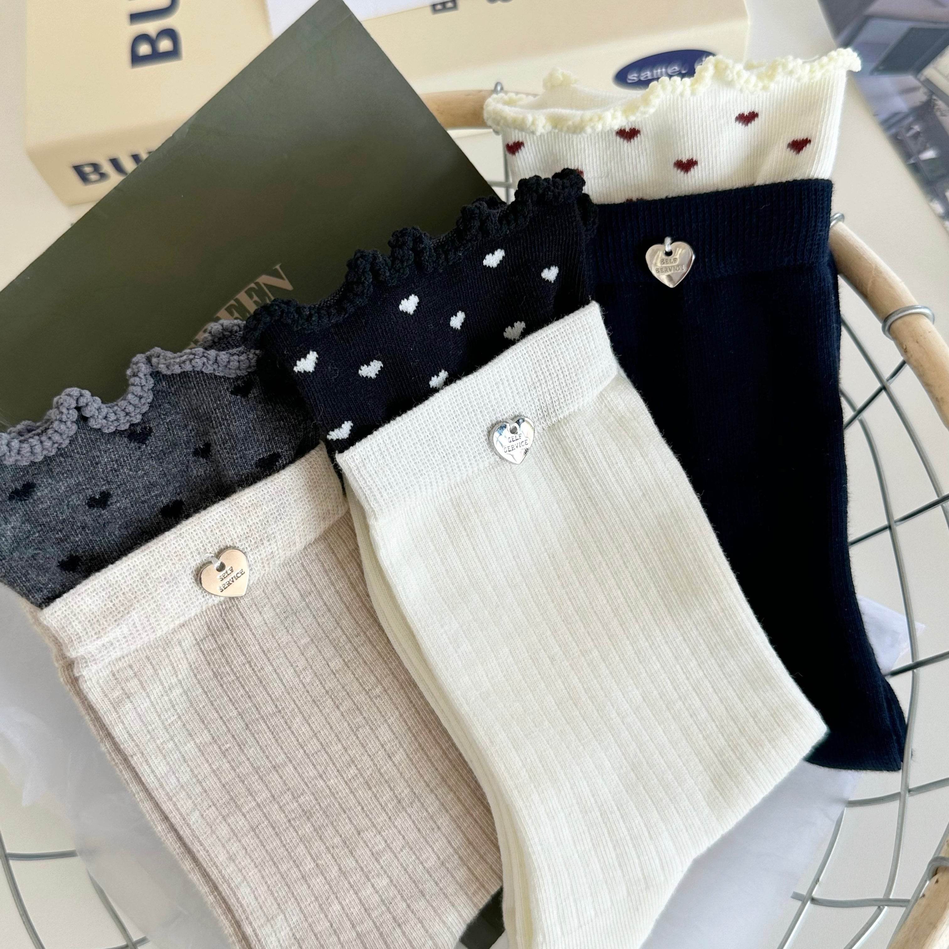 Women's Dainty Heart Charm Ruffle Socks - Single Pair