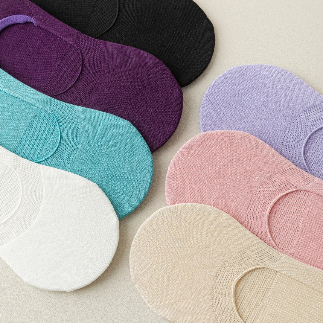 Women's Mulberry Silk & Modal Ultra-Thin No-Show Socks - product photo showing modal and mulberry silk comfort