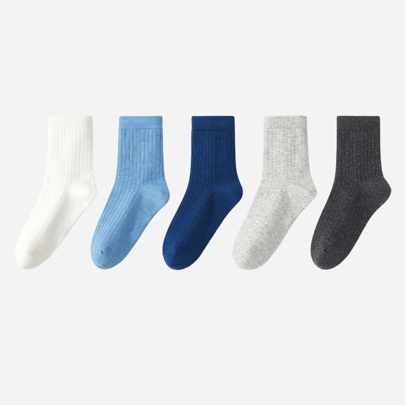Kids' 97% Cotton Ribbed Socks Cool Blue 5-Pack