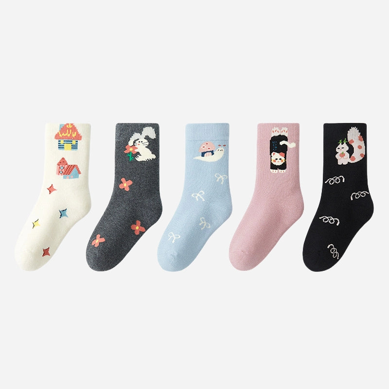 Kid‘s Fairytale Forest Thickened Terry Socks 5-Pack