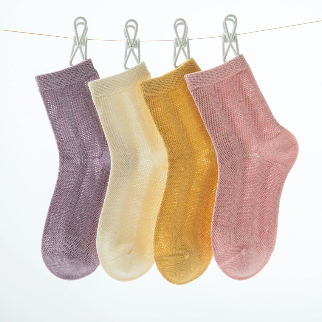 Kids' Organic Cotton Mesh Quarter Socks (4-Pack) - sock set showing breathable mesh comfort