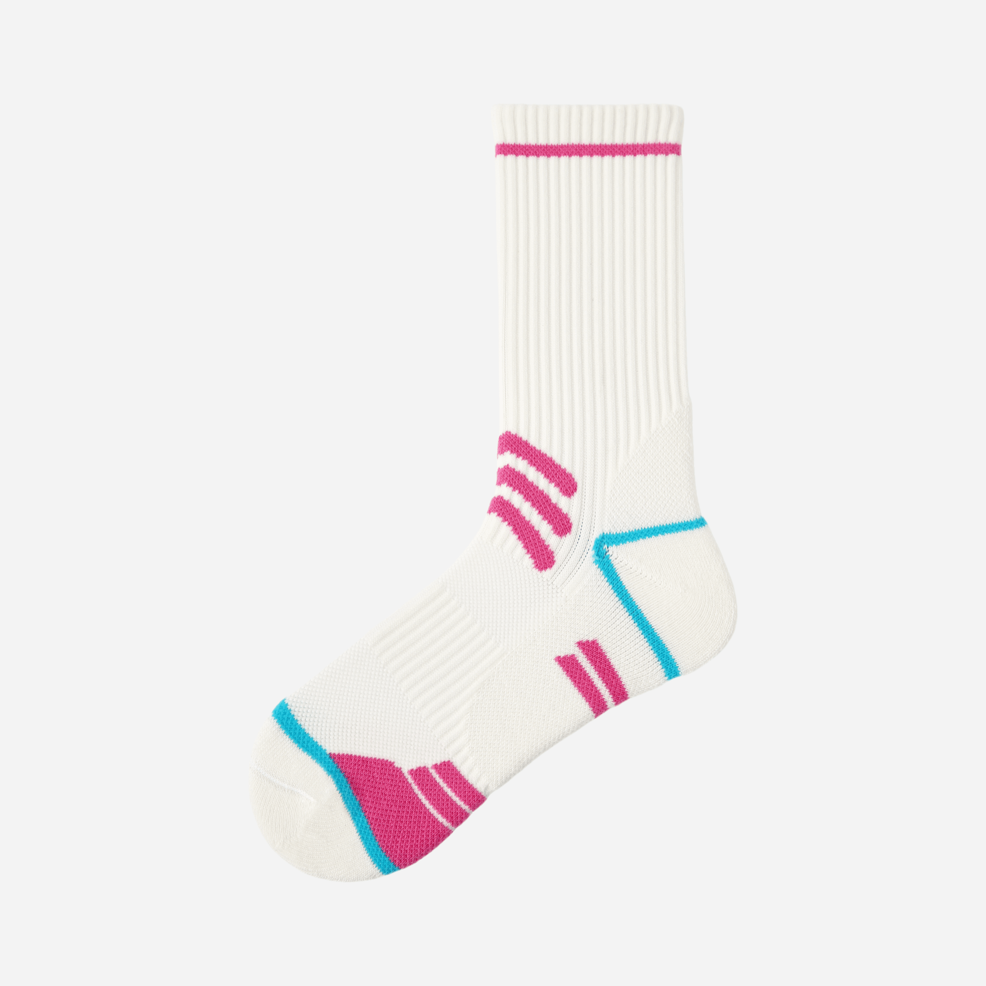 Women's Performance Cushioned Crew Socks - White / Neon Pink / Teal