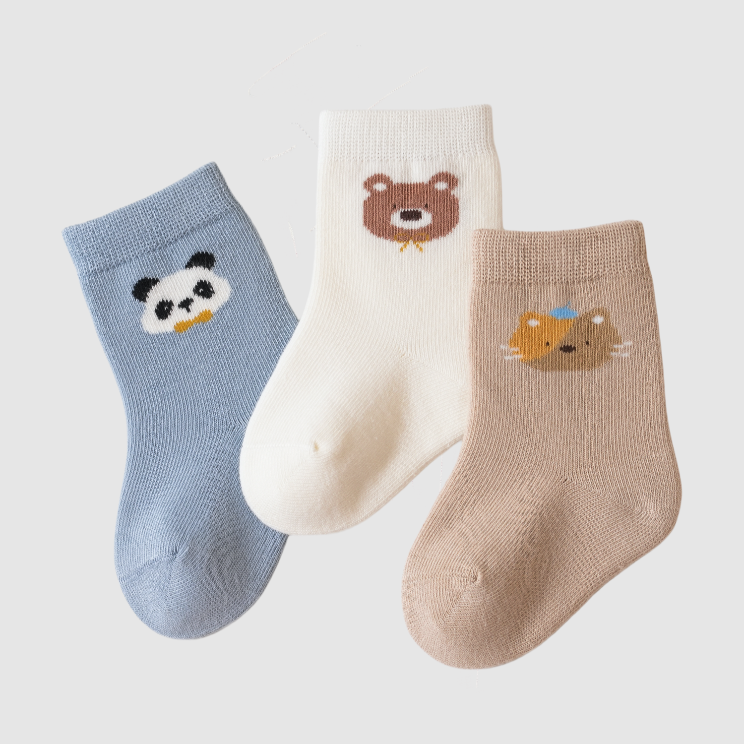 Babies' Ankle Socks with Minimalist Cartoon Faces-3 Pack
