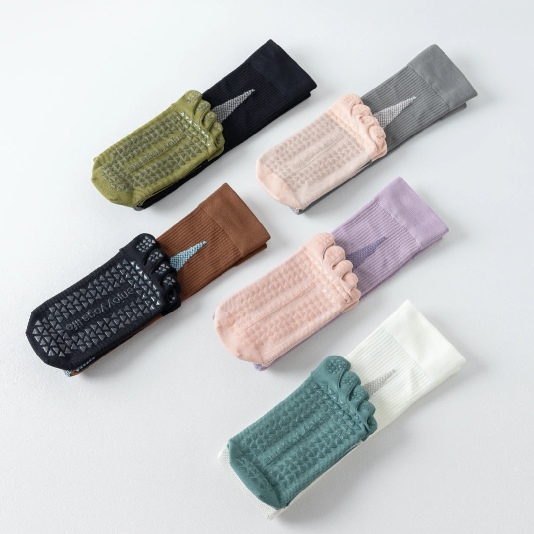 Professional Non-Slip Five-Toe Yoga Knee-High Socks - detail photo showing secure grip comfort