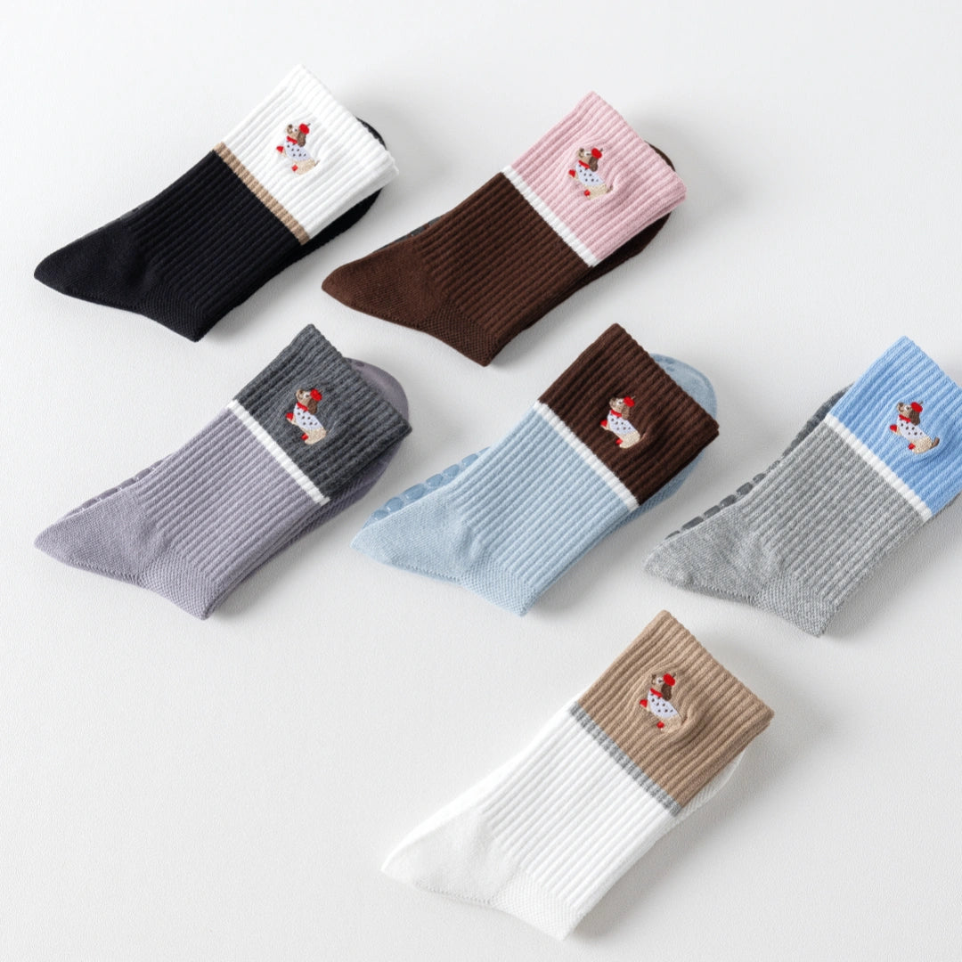 Women's 92% Cotton Yoga Mesh Crew Socks - product photo showing secure grip comfort