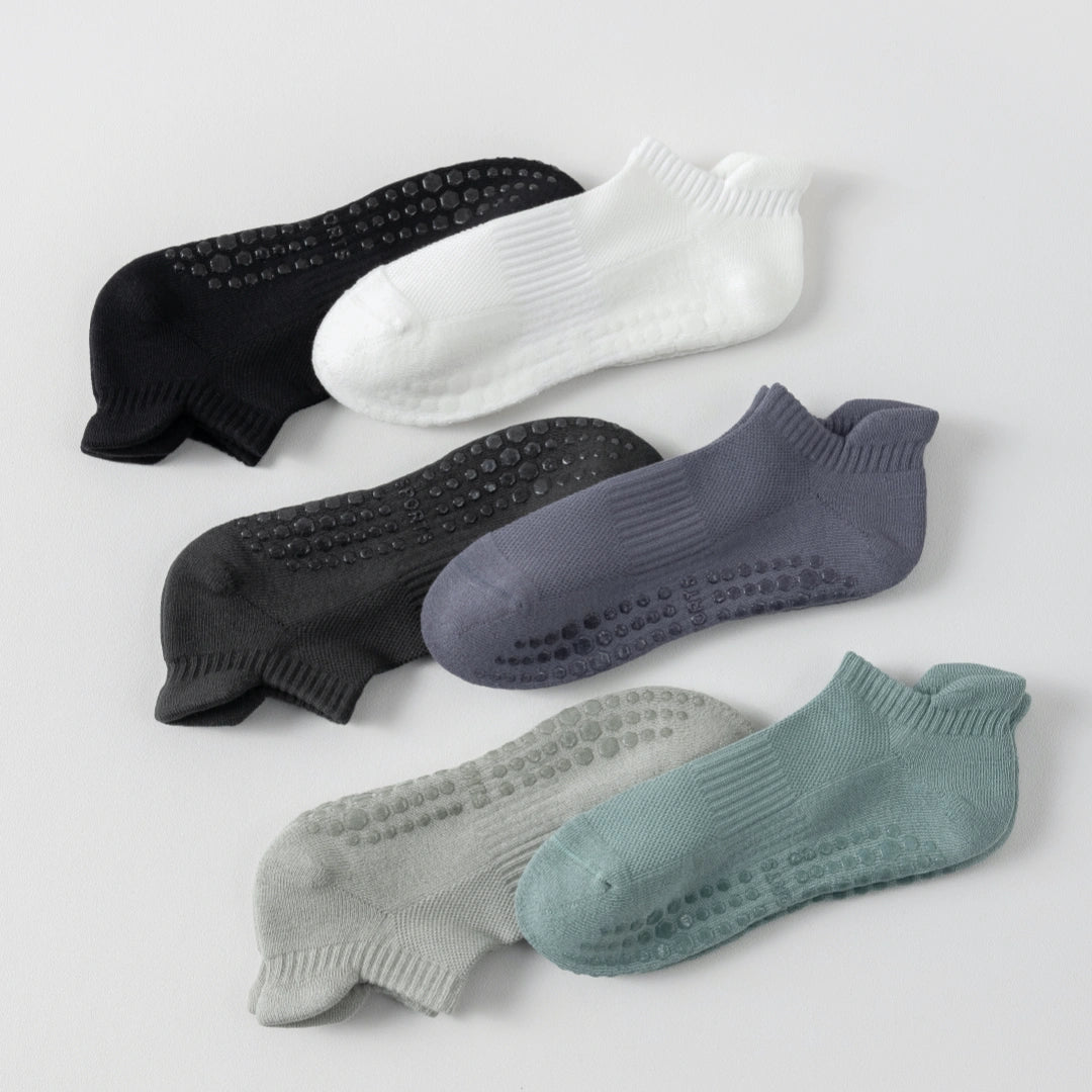 Men's 92% Cotton Non-Slip Yoga Ankle Socks - product photo showing secure grip comfort
