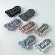 Women's Five-Toe Yoga Crew Socks - detail photo showing secure grip comfort