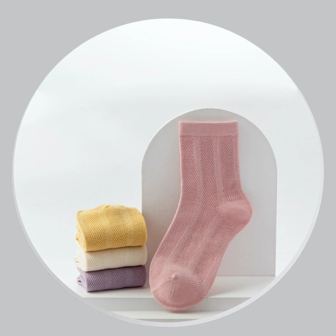 Kids' Organic Cotton Mesh Quarter Socks (4-Pack) - sock set showing breathable mesh comfort