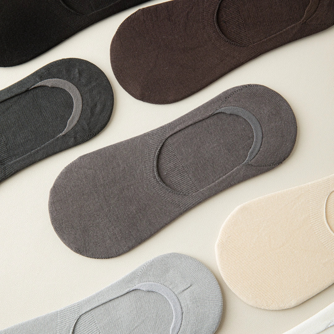 Men's Mulberry Silk & Modal Ultra-Thin No-Show Socks - product photo showing modal and mulberry silk comfort
