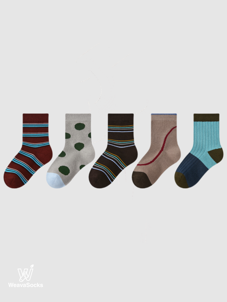 Kids' Mocha Speckle & Stripe-5 Pack