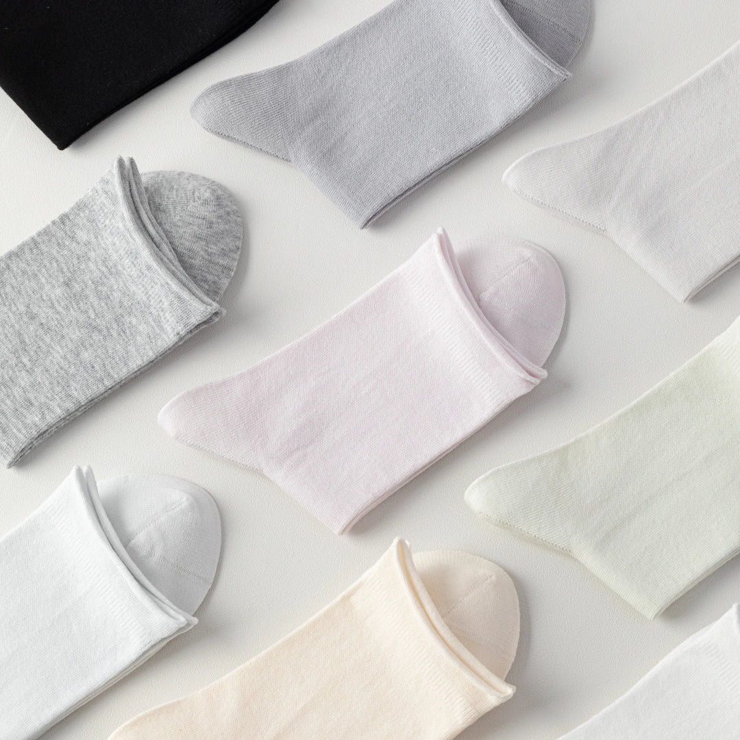 Women's 98% Cotton Ultra-Soft Roll-Top Crew Socks - product photo showing soft cotton-rich comfort