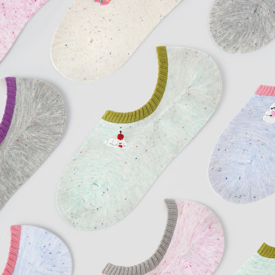 Women's Space-Dye Embroidered No-Show Socks (5-Pack)