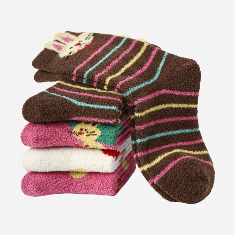 Kid's Cozy Bunny Fuzzy Socks - 4 Pairs