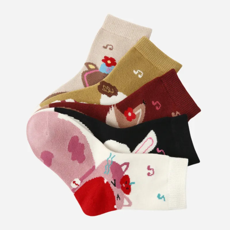 Kid's Sweet Woodland Animal Socks - 5 Pairs