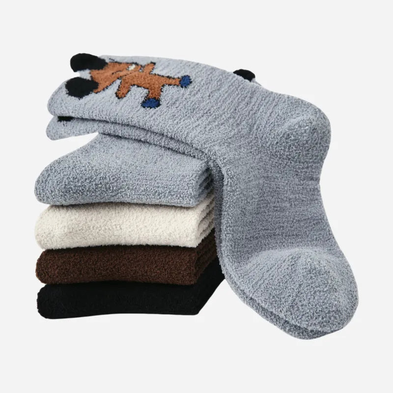 Kid's Cozy 3D Dog Fuzzy Socks - 4 Pairs
