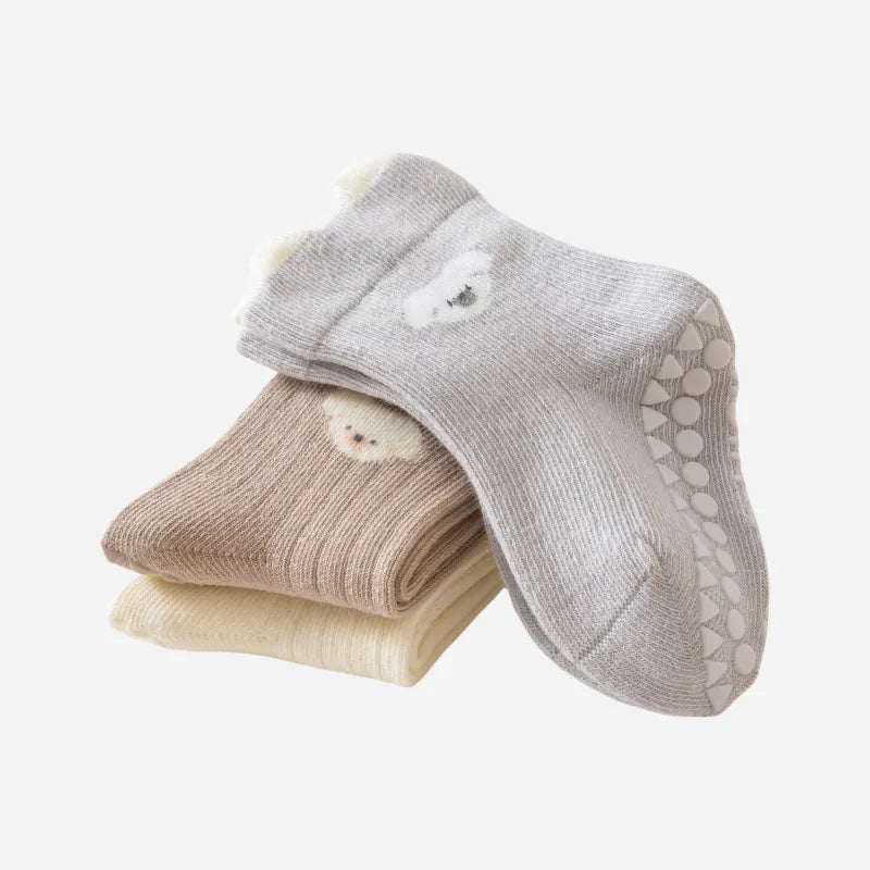 Babies Peekaboo Bear Grip Socks-3 Pairs