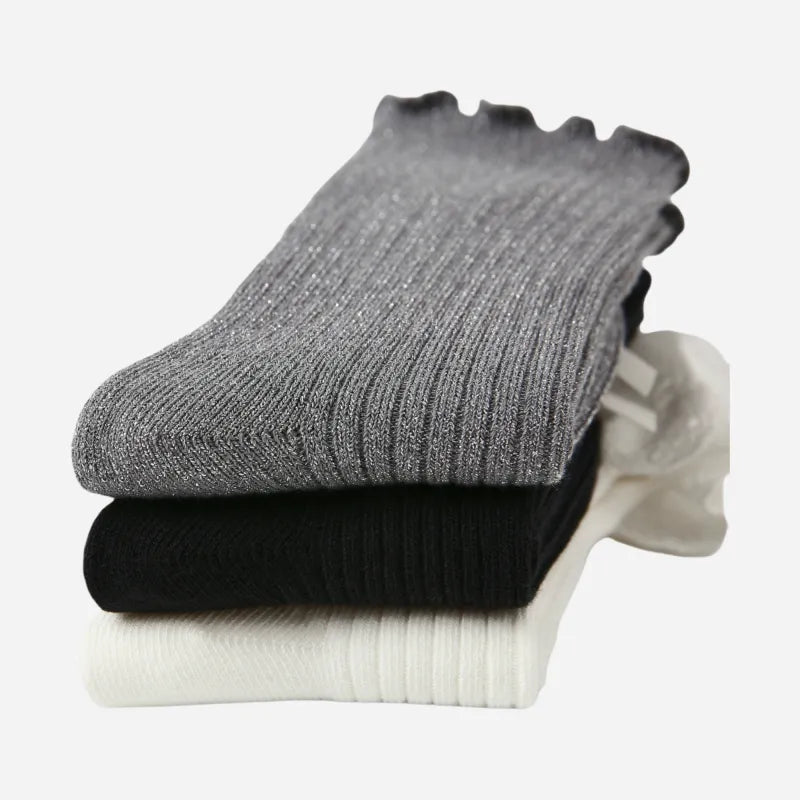Kid's Girls' Elegant Ribbed Crew Socks - 3 Pairs