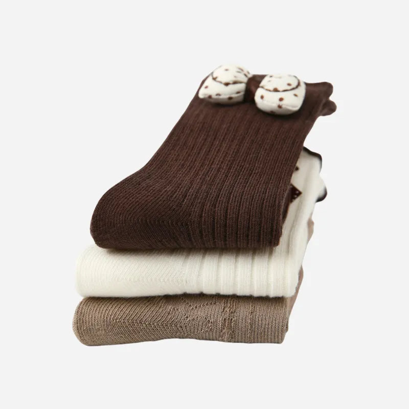 Kid's Girls' Earthy Bow Crew Socks - 3 Pairs