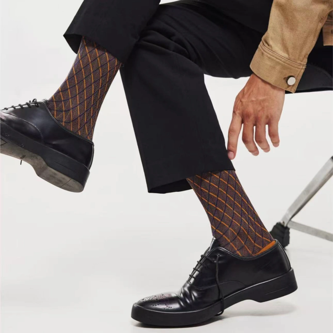Men's Luxury 100S Mercerized Cotton Argyle Business Socks - product photo showing soft cotton comfort